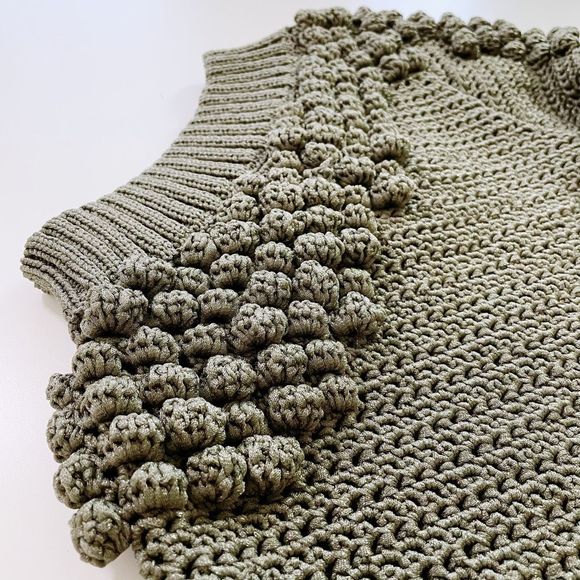 Helmut Lang Pom-Pom Off Shoulder Top Pullover Sweater Hunter Sage Green XS NWOT - Picture 6 of 9